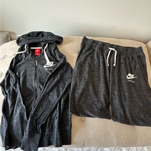 Nike Black Sail Capri Jogger Sweatpants and Zipper Jacket.